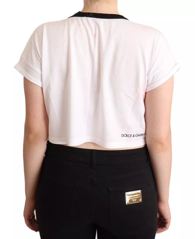 Dolce & Gabbana White Forgot Print Short Sleeves Crop Women's T-shirt (Pre-Owned)