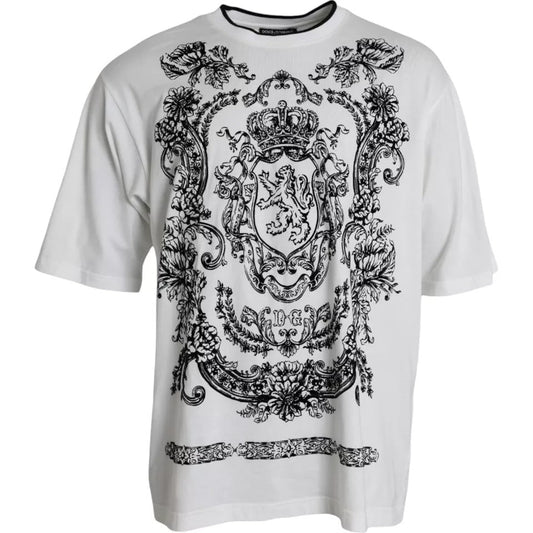 Dolce & Gabbana White Lion Crown Logo Cotton Crewneck Men's T-shirt (Pre-Owned)