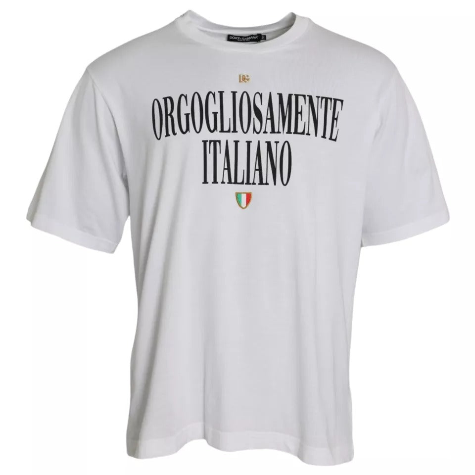 Dolce & Gabbana White Logo Cotton Round Neck Short Sleeves Men's T-shirt (Pre-Owned)