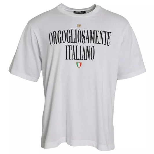 Dolce & Gabbana White Logo Cotton Round Neck Short Sleeves Men's T-shirt (Pre-Owned)
