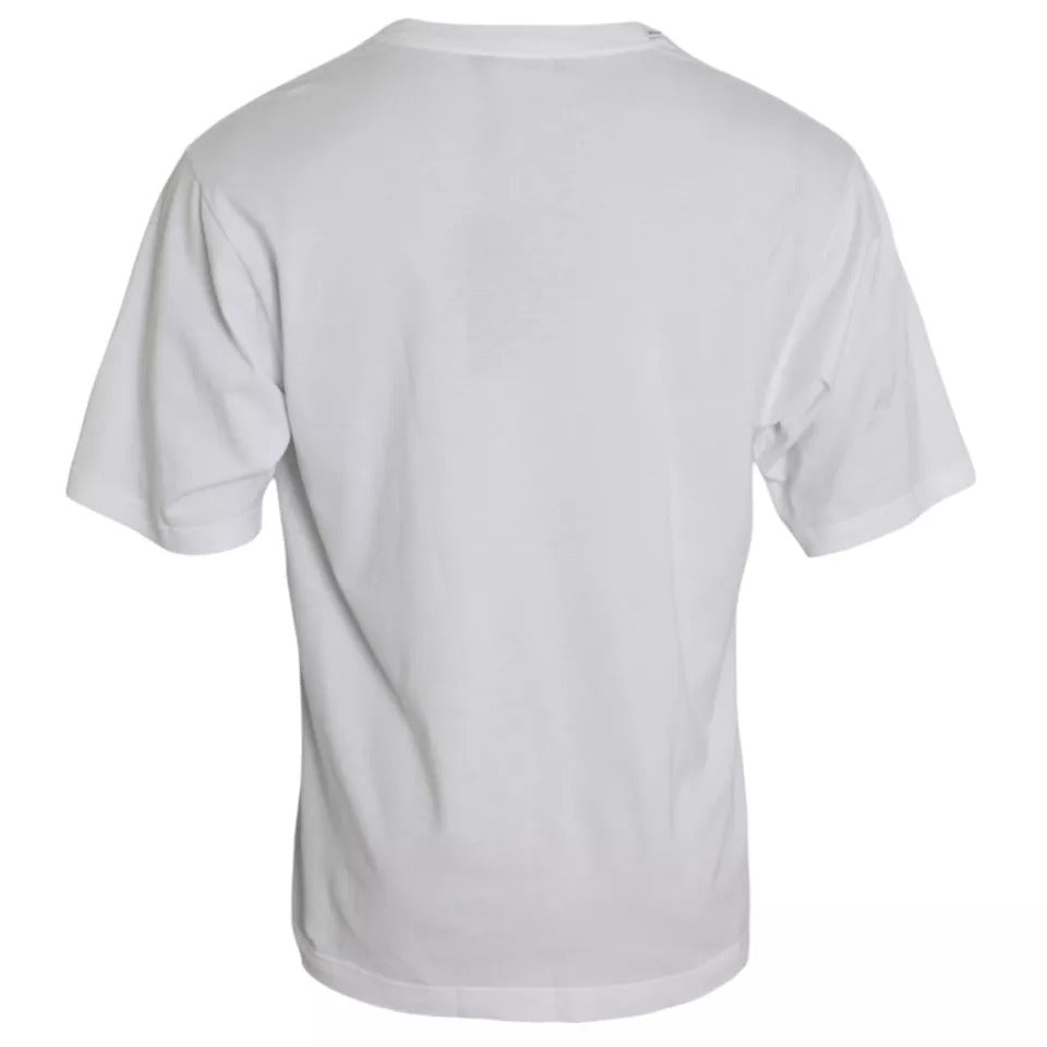 Dolce & Gabbana White Logo Cotton Round Neck Short Sleeves Men's T-shirt (Pre-Owned)