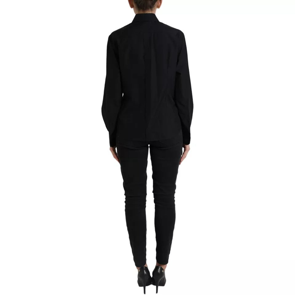Dolce & Gabbana Black Cotton Collared Formal Dress Shirt Women's Top (Pre-Owned)