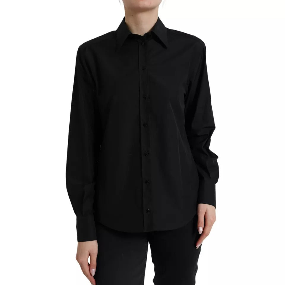 Dolce & Gabbana Black Cotton Collared Formal Dress Shirt Women's Top (Pre-Owned)
