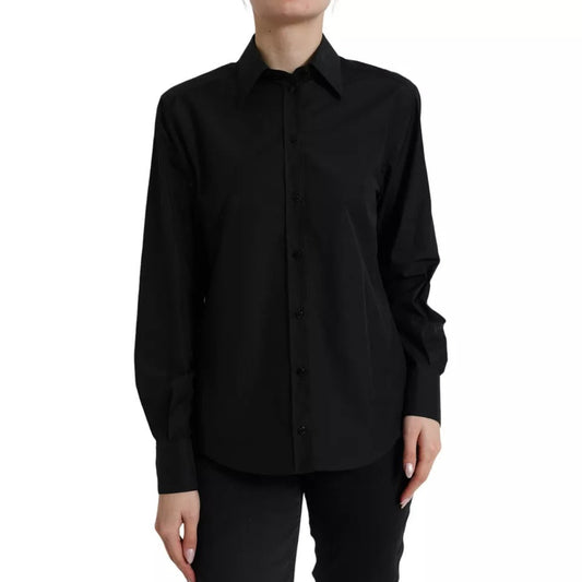 Dolce & Gabbana Black Cotton Collared Formal Dress Shirt Women's Top (Pre-Owned)