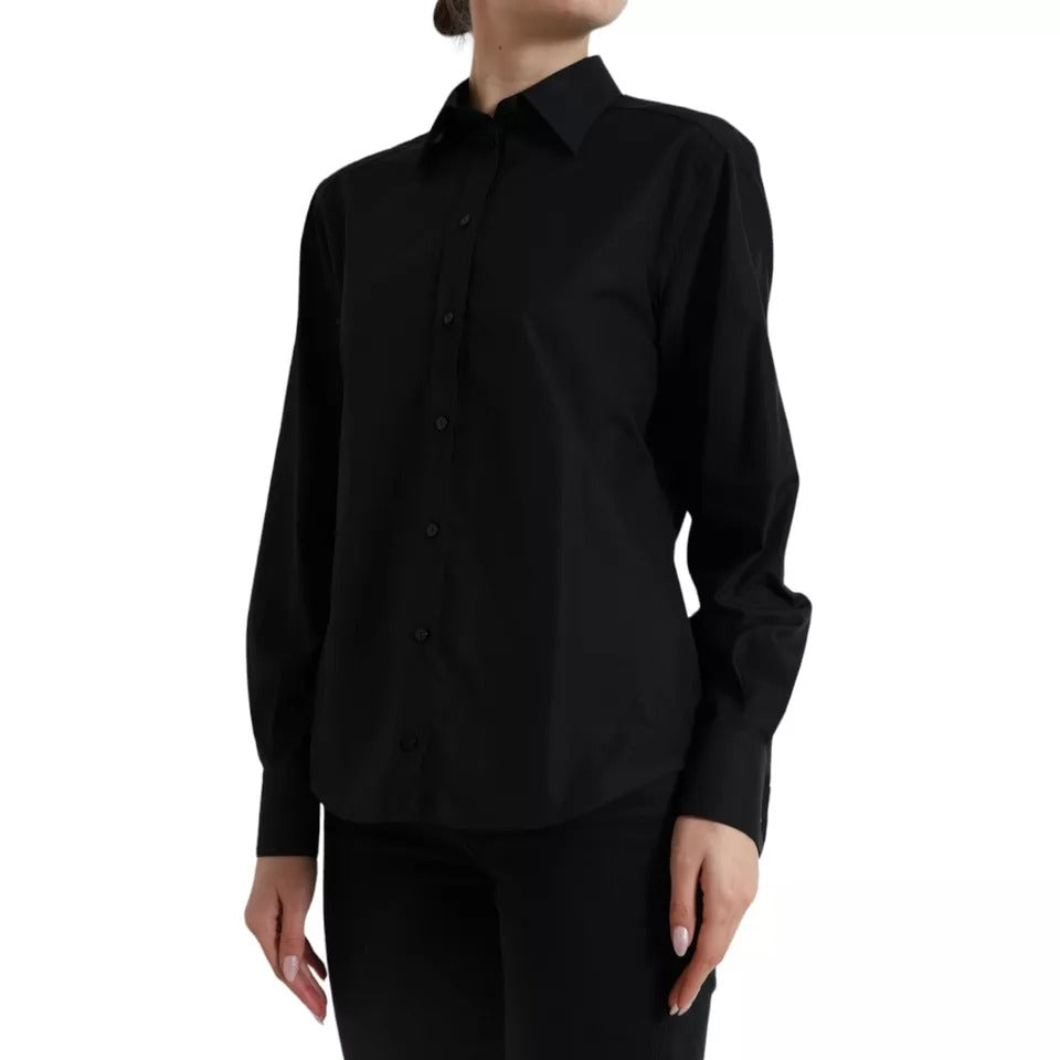 Dolce & Gabbana Black Cotton Collared Formal Dress Shirt Women's Top (Pre-Owned)
