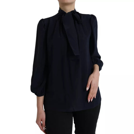 Dolce & Gabbana Blue Long Sleeves Ascot Collar Blouse Women's Top (Pre-Owned)