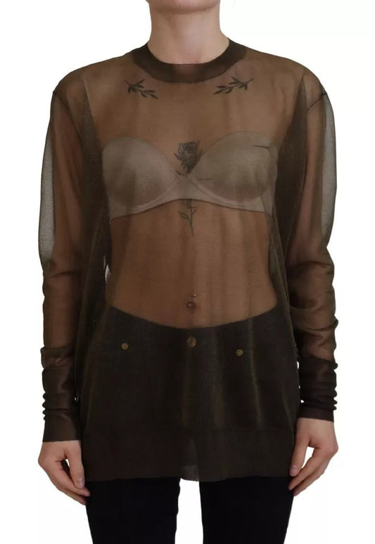 Dolce & Gabbana Black Transparent Crewneck Long Sleeves Women's Top (Pre-Owned)