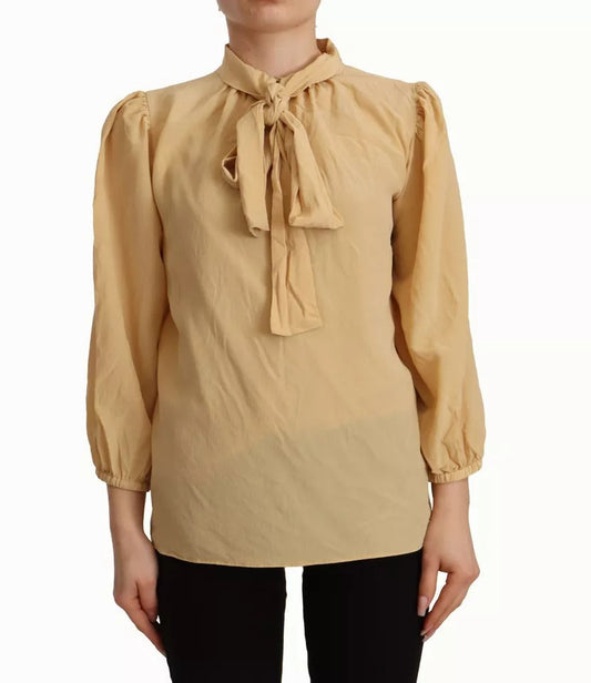 Dolce & Gabbana Mustard Ascot Collar Shirt Silk Blouse Women's Top (Pre-Owned)