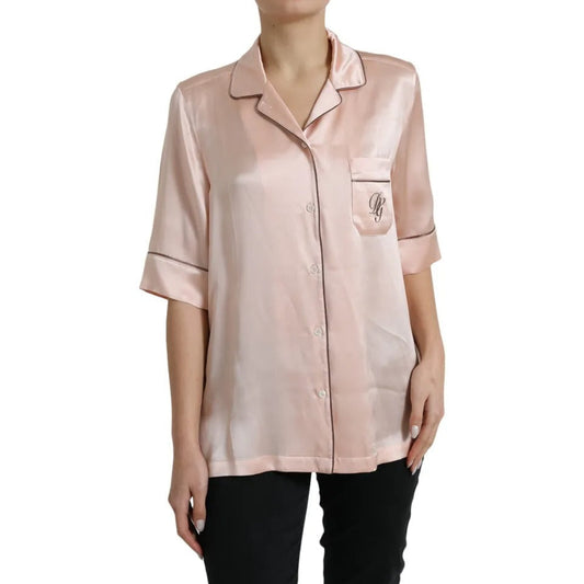Dolce & Gabbana Pink Silk Long Sleeves Logo Pajama Blouse Women's Top (Pre-Owned)