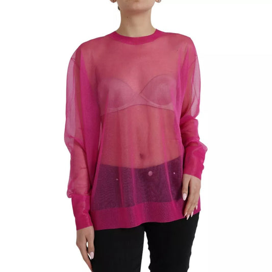 Dolce & Gabbana Pink Transparent Crewneck Long Sleeves Women's Top (Pre-Owned)
