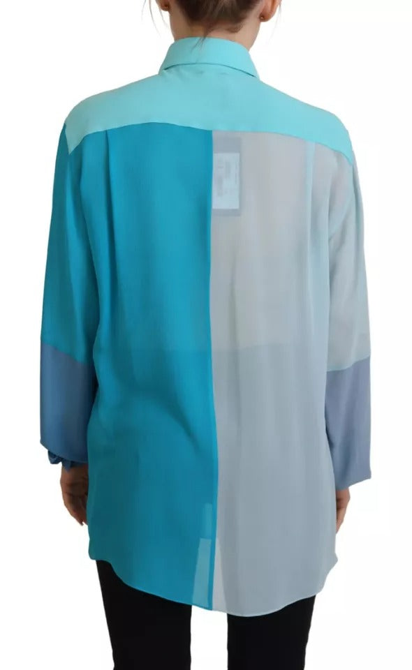 Dolce & Gabbana Blue Collar Long Sleeve Blouse Silk Women's Top (Pre-Owned)