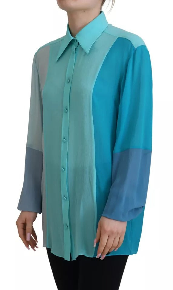 Dolce & Gabbana Blue Collar Long Sleeve Blouse Silk Women's Top (Pre-Owned)
