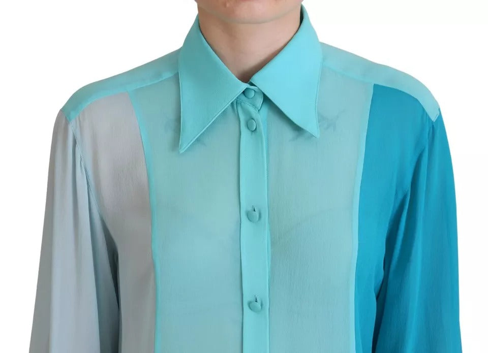 Dolce & Gabbana Blue Collar Long Sleeve Blouse Silk Women's Top (Pre-Owned)