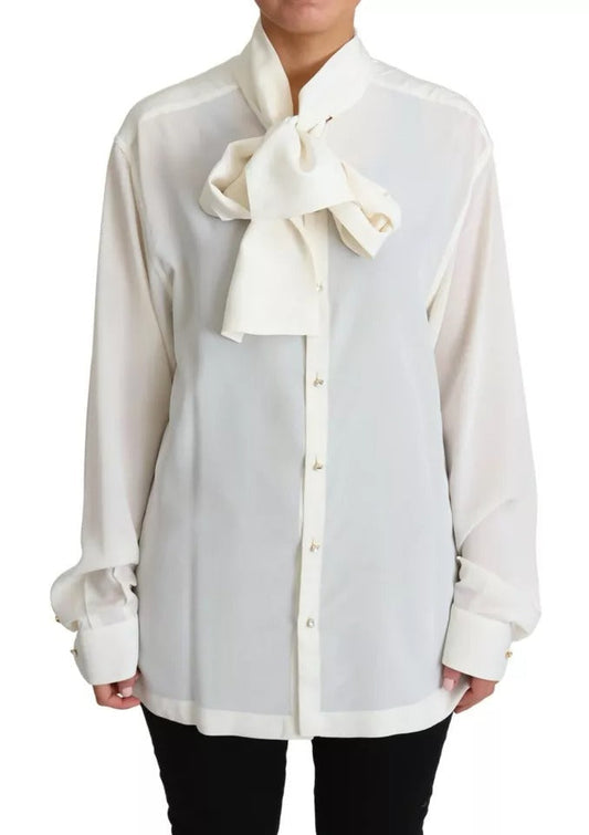 Dolce & Gabbana White Blouse Ascot Collar Shirt Silk Women's Top (Pre-Owned)