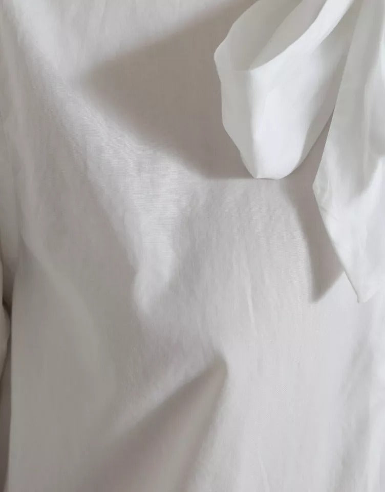 Dolce & Gabbana White Cotton Ascot Collar Long Sleeves Women's Top (Pre-Owned)