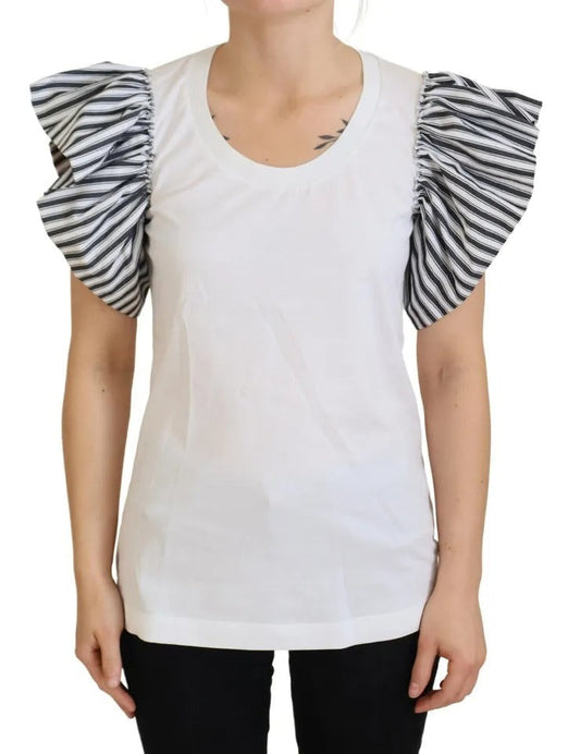 Dolce & Gabbana White Striped Short Sleeves Pullover Women's Top (Pre-Owned)