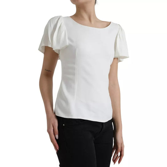 Dolce & Gabbana White Viscose Round Neck Short Sleeves Women's Top (Pre-Owned)