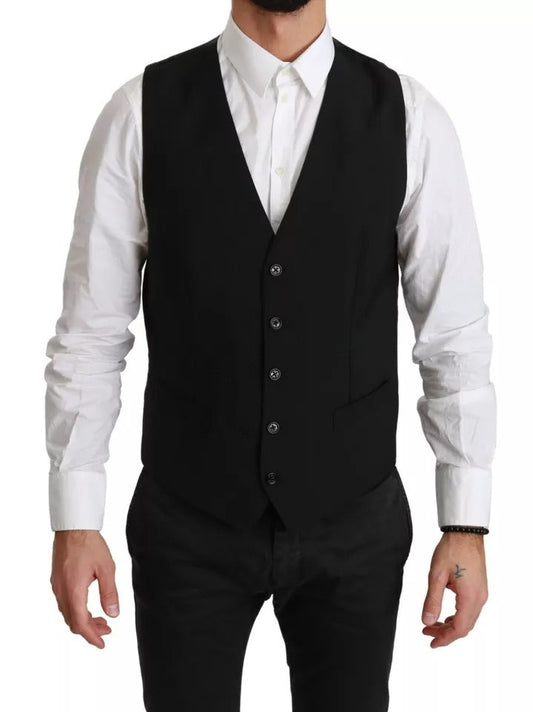 Dolce & Gabbana Black Stretch Waistcoat Formal Dress Wool Men's Vest (Pre-Owned)