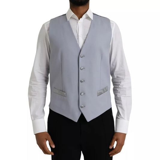 Dolce & Gabbana Light Blue Wool Formal Dress Waistcoat Men's Vest (Pre-Owned)
