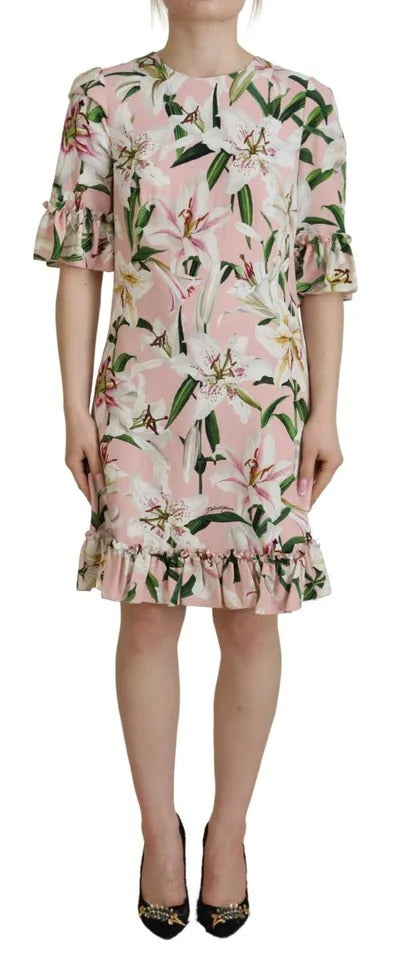 Dolce & Gabbana Pink Lily Viscose Sheath Knee Length Women's Dress (Pre-Owned)