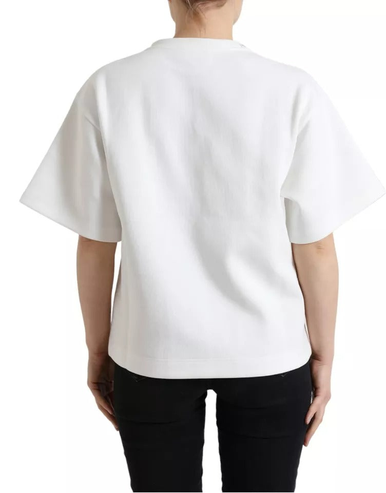 Dolce & Gabbana White Cotton Stretch Black HOT Crystal Men's T-shirt (Pre-Owned)