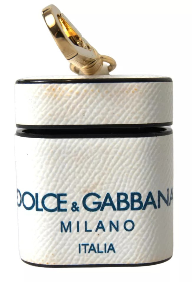 Dolce & Gabbana White Blue Calf Leather Logo Print Strap Airpods  Case (Pre-Owned)