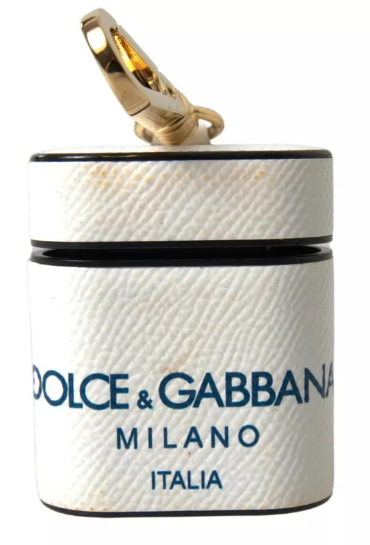 Dolce & Gabbana White Blue Calf Leather Logo Print Strap Airpods  Case (Pre-Owned)