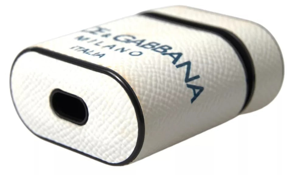 Dolce & Gabbana White Blue Calf Leather Logo Print Strap Airpods  Case (Pre-Owned)