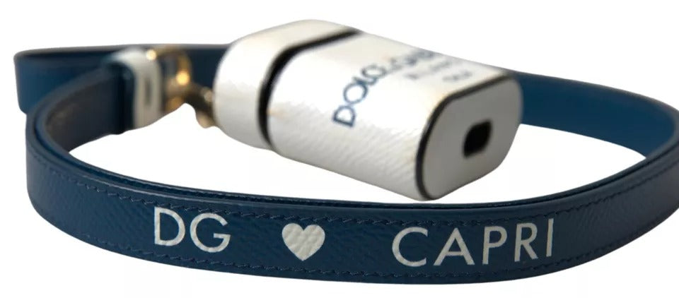 Dolce & Gabbana White Blue Calf Leather Logo Print Strap Airpods  Case (Pre-Owned)