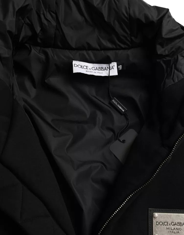 Dolce & Gabbana Black Cotton Hooded Logo Bomber Men Men's Jacket (Pre-Owned)