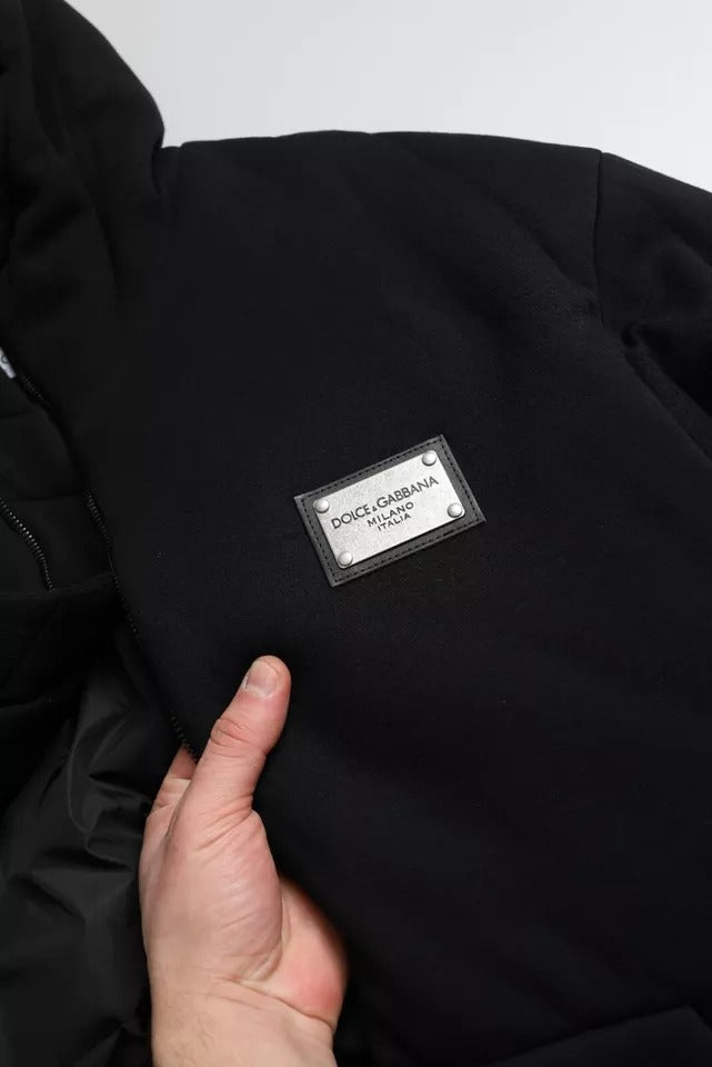 Dolce & Gabbana Black Cotton Hooded Logo Bomber Men Men's Jacket (Pre-Owned)