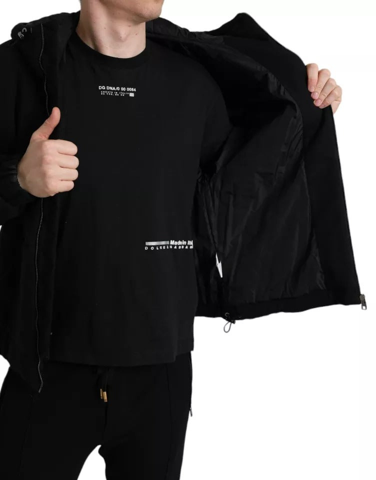Dolce & Gabbana Black Cotton Hooded Logo Bomber Men Men's Jacket (Pre-Owned)