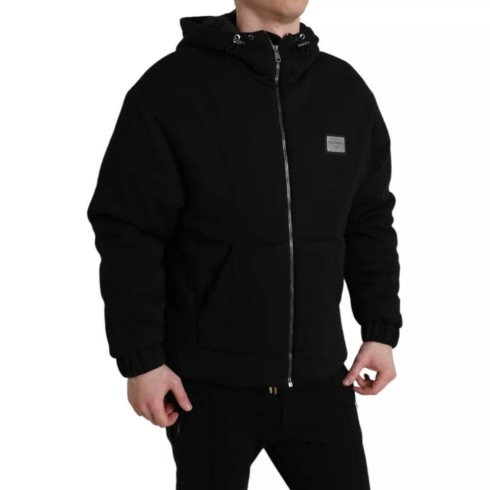 Dolce & Gabbana Black Cotton Hooded Logo Bomber Men Men's Jacket (Pre-Owned)