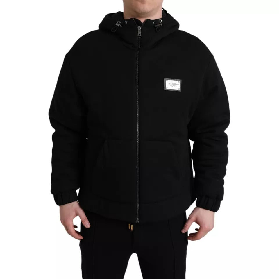 Dolce & Gabbana Black Cotton Hooded Logo Bomber Men Men's Jacket (Pre-Owned)
