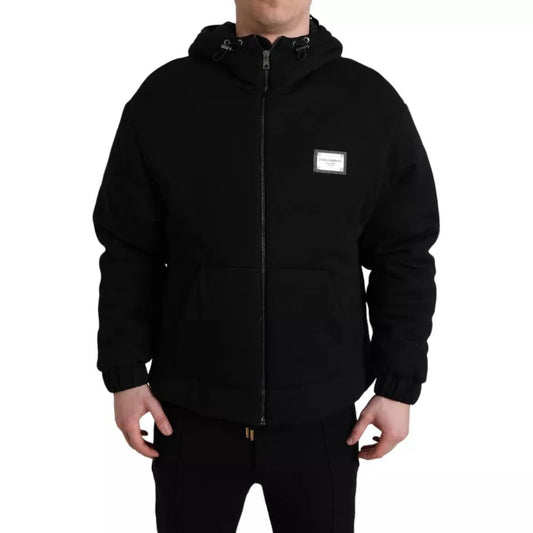 Dolce & Gabbana Black Cotton Hooded Logo Bomber Men Men's Jacket (Pre-Owned)
