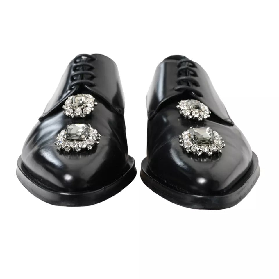Dolce & Gabbana Black Leather Crystal Lace Up Formal Women's Shoes (Pre-Owned)