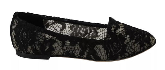 Dolce & Gabbana Black Floral Lace Loafers Flats Women's Shoes (Pre-Owned)