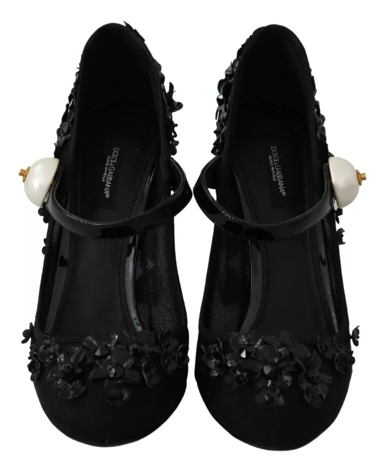 Dolce & Gabbana Black Floral Embellish Heels Mary Janes Pumps Women's Shoes (Pre-Owned)