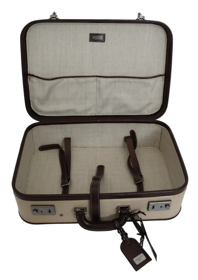 Dolce & Gabbana Brown Beige Leather Mens Travel Suitcase Luggage Men's Bag (Pre-Owned)