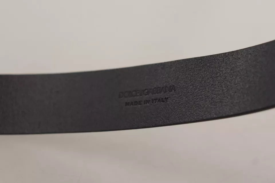 Dolce & Gabbana Black Calf Leather Logo Engraved Metal Buckle Men's Belt