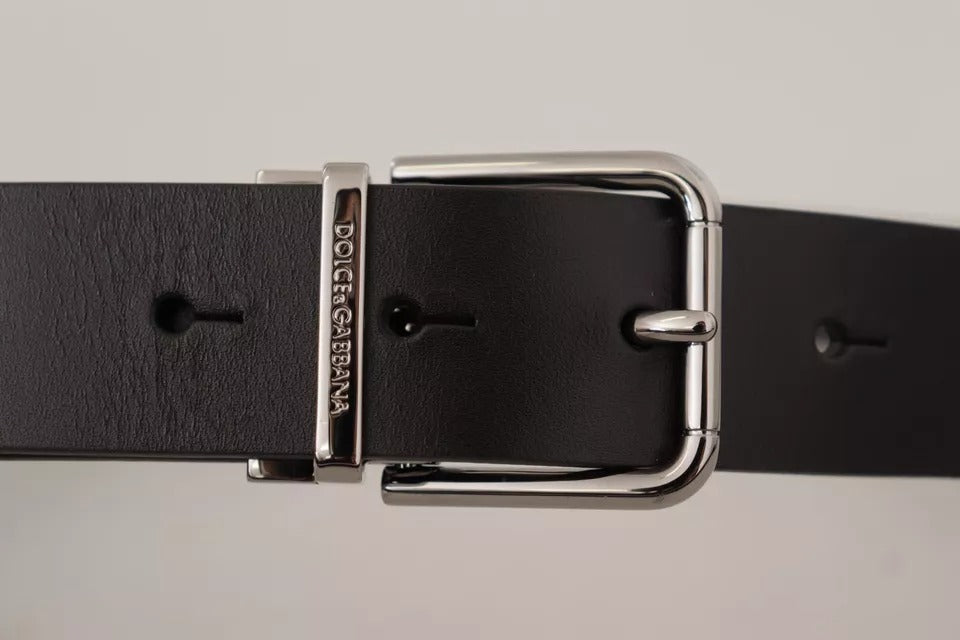 Dolce & Gabbana Black Calf Leather Logo Engraved Metal Buckle Men's Belt
