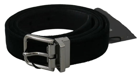Dolce & Gabbana Black Velvet Leather Silver Buckle Women's Belt