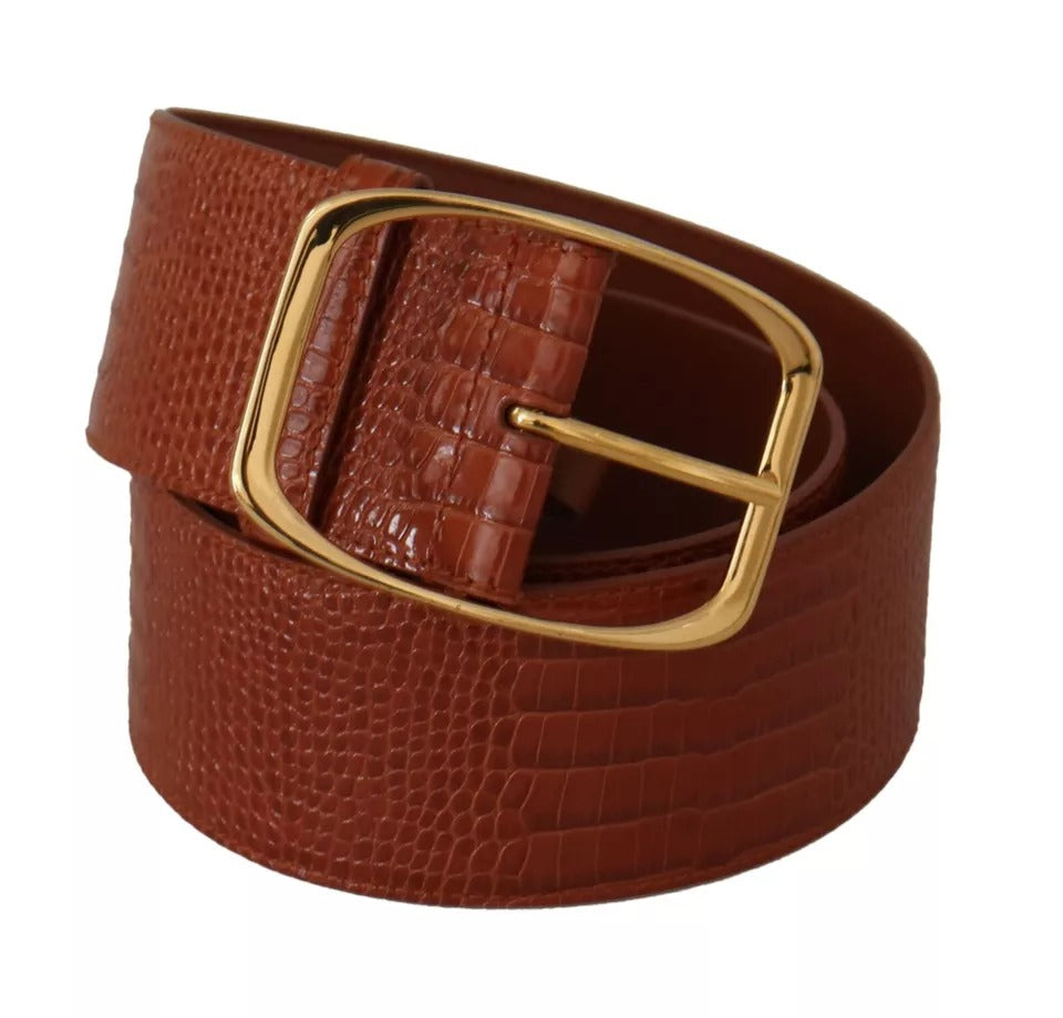 Dolce & Gabbana Brown Wide Waist Design Leather Gold Metal Buckle Women's Belt (Pre-Owned)