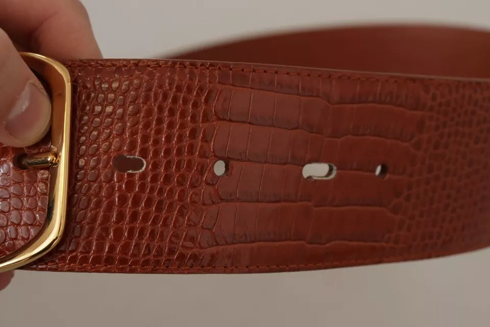 Dolce & Gabbana Brown Wide Waist Design Leather Gold Metal Buckle Women's Belt (Pre-Owned)