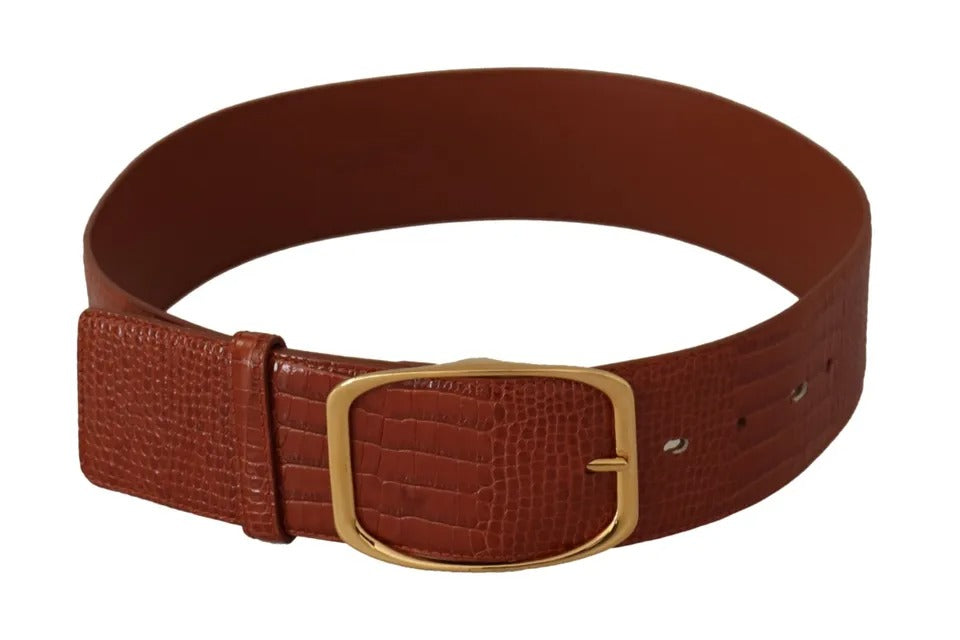 Dolce & Gabbana Brown Wide Waist Design Leather Gold Metal Buckle Women's Belt (Pre-Owned)