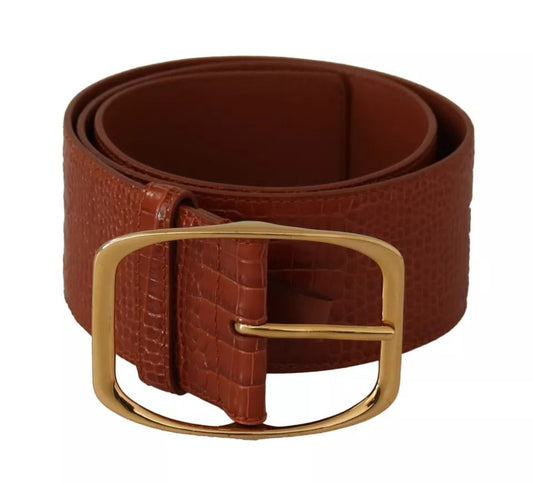 Dolce & Gabbana Brown Wide Waist Design Leather Gold Metal Buckle Women's Belt (Pre-Owned)
