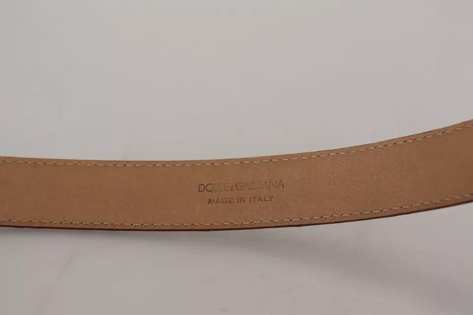 Dolce & Gabbana Brown Leather Gold Engraved Metal Buckle Women's Belt (Pre-Owned)