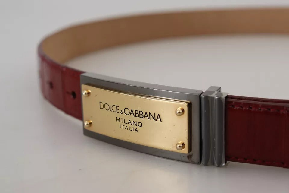 Dolce & Gabbana Brown Leather Gold Engraved Metal Buckle Women's Belt (Pre-Owned)