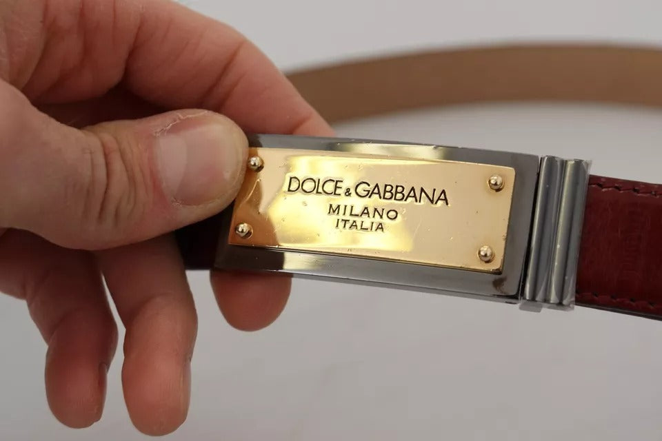 Dolce & Gabbana Brown Leather Gold Engraved Metal Buckle Women's Belt (Pre-Owned)