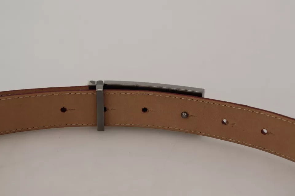Dolce & Gabbana Brown Leather Gold Engraved Metal Buckle Women's Belt (Pre-Owned)
